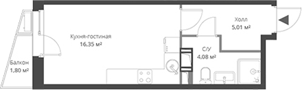 Планировка — ВЕРЕН НОРТ Cертолово, Студия, 25 м²