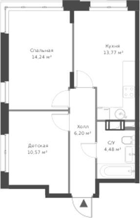 Планировка — ВЕРЕН НОРТ Cертолово, 2-комн., 50 м²