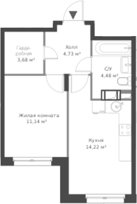 Планировка — ВЕРЕН НОРТ Cертолово, 2-комн., 39 м²