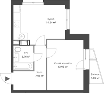 Планировка — ВЕРЕН НОРТ Cертолово, 2-комн., 39 м²