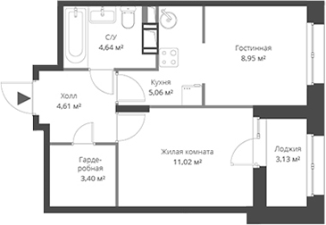Планировка — ВЕРЕН НОРТ Cертолово, 2-комн., 38 м²