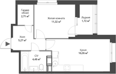 Планировка — ВЕРЕН НОРТ Cертолово, 2-комн., 40 м²