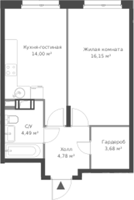 Планировка — ВЕРЕН НОРТ Cертолово, 2-комн., 43 м²