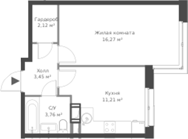 Планировка — ВЕРЕН НОРТ Cертолово, 1-комн., 37 м²