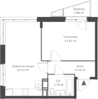 Планировка — ВЕРЕН НОРТ Cертолово, 2-комн., 41 м²