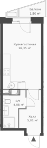 Планировка — ВЕРЕН НОРТ Cертолово, Студия, 25 м²