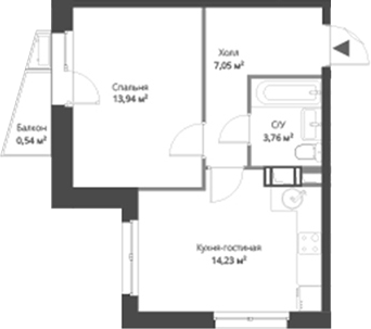 Планировка — ВЕРЕН НОРТ Cертолово, 2-комн., 39 м²