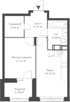 Планировка — ВЕРЕН НОРТ Cертолово, 2-комн., 38 м²