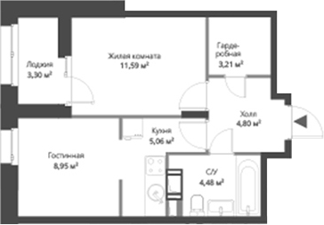 Планировка — ВЕРЕН НОРТ Cертолово, 2-комн., 38 м²