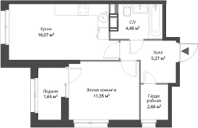 Планировка — ВЕРЕН НОРТ Cертолово, 2-комн., 40 м²