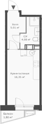 Планировка — ВЕРЕН НОРТ Cертолово, Студия, 25 м²