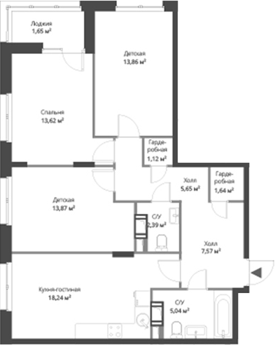 Планировка — ВЕРЕН НОРТ Cертолово, 4-комн., 83 м²