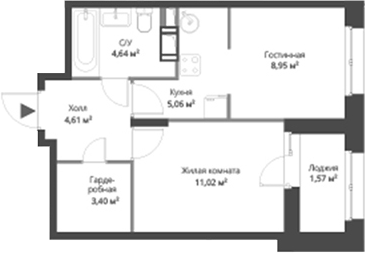 Планировка — ВЕРЕН НОРТ Cертолово, 2-комн., 38 м²