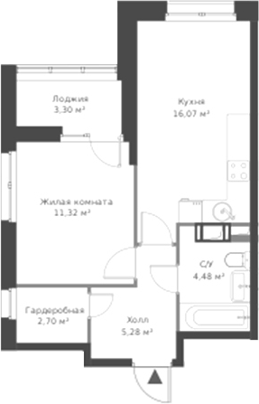 Планировка — ВЕРЕН НОРТ Cертолово, 2-комн., 40 м²
