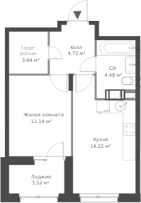 Планировка — ВЕРЕН НОРТ Cертолово, 2-комн., 38 м²