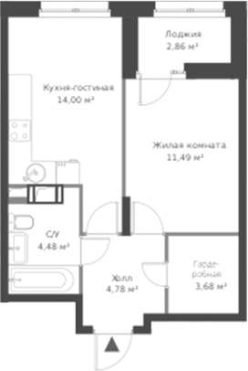 Планировка — ВЕРЕН НОРТ Cертолово, 2-комн., 38 м²