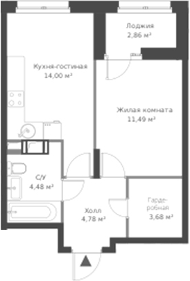 Планировка — ВЕРЕН НОРТ Cертолово, 2-комн., 38 м²