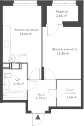 Планировка — ВЕРЕН НОРТ Cертолово, 2-комн., 38 м²