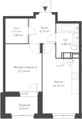 Планировка — ВЕРЕН НОРТ Cертолово, 2-комн., 38 м²
