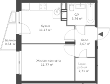 Планировка — ВЕРЕН НОРТ Cертолово, 1-комн., 33 м²