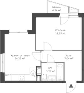 Планировка — ВЕРЕН НОРТ Cертолово, 2-комн., 39 м²