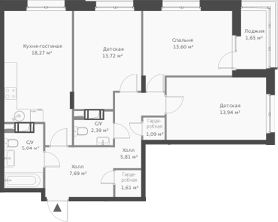 Планировка — ВЕРЕН НОРТ Cертолово, 4-комн., 83 м²