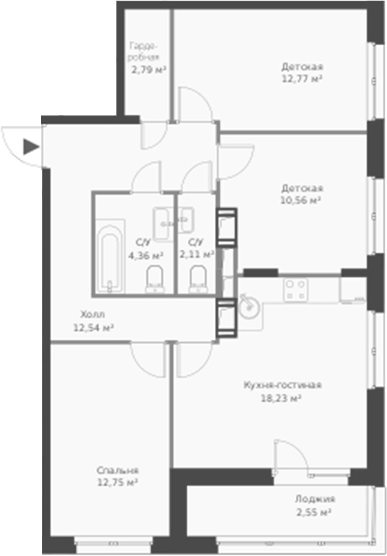 Планировка — ВЕРЕН НОРТ Cертолово, 4-комн., 76 м²
