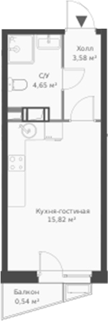 Планировка — ВЕРЕН НОРТ Cертолово, Студия, 24 м²