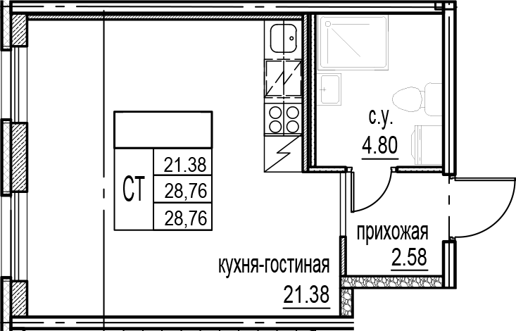 Планировка — ID Murino III, Студия, 29 м²