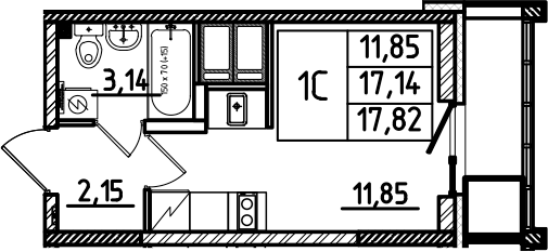 Планировка — Южный Форт, Студия, 17 м²