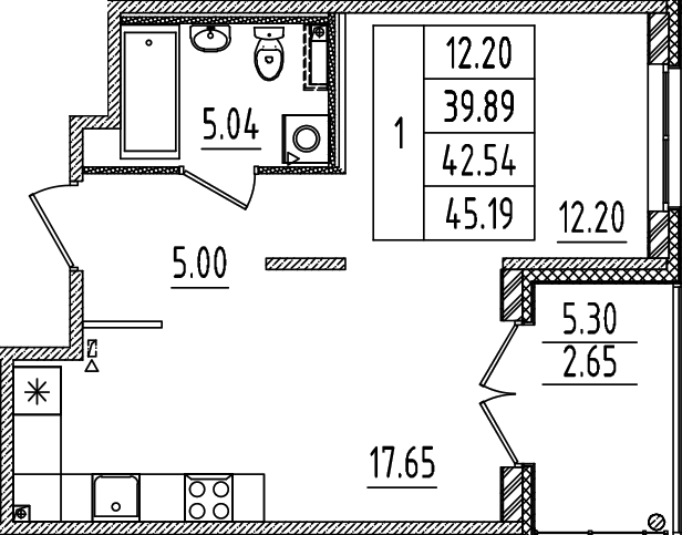 Планировка — Образцовый квартал, 2-комн., 40 м²