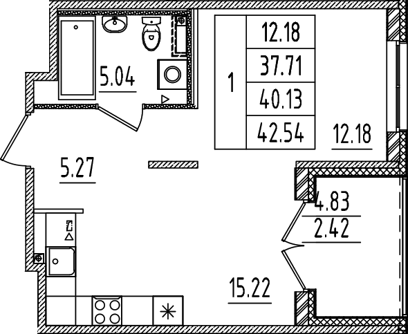 Планировка — Образцовый квартал, 2-комн., 38 м²