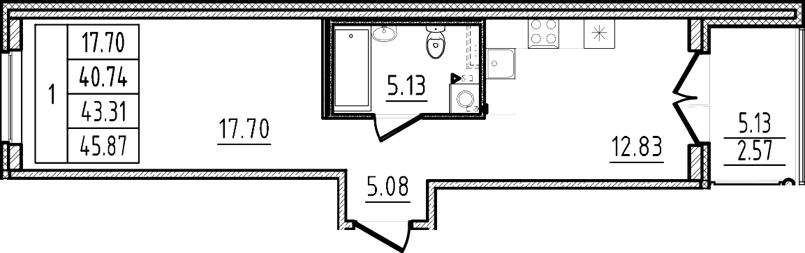 Планировка — Образцовый квартал, 1-комн., 41 м²