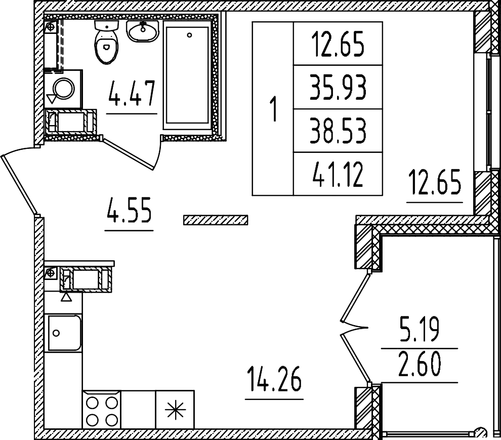 Планировка — Образцовый квартал, 1-комн., 36 м²