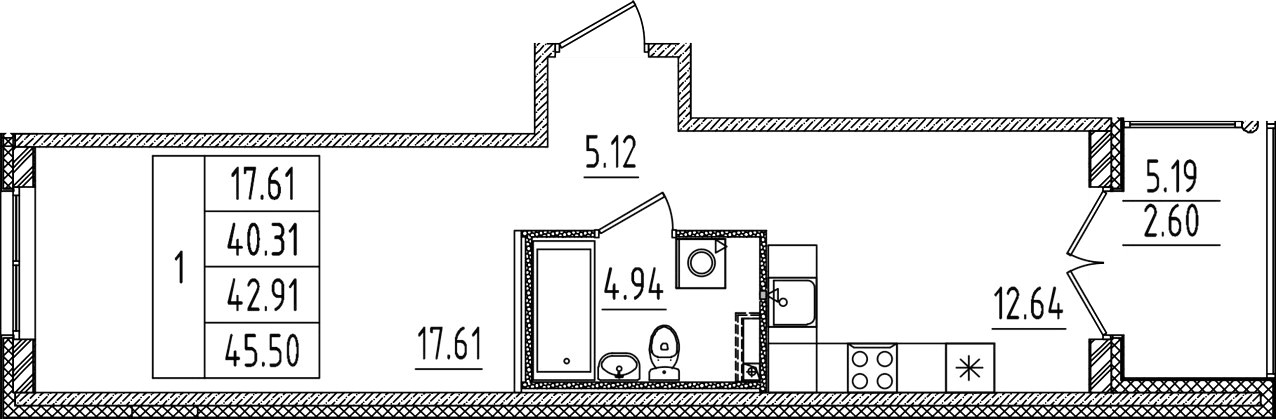 Планировка — Образцовый квартал, 1-комн., 40 м²