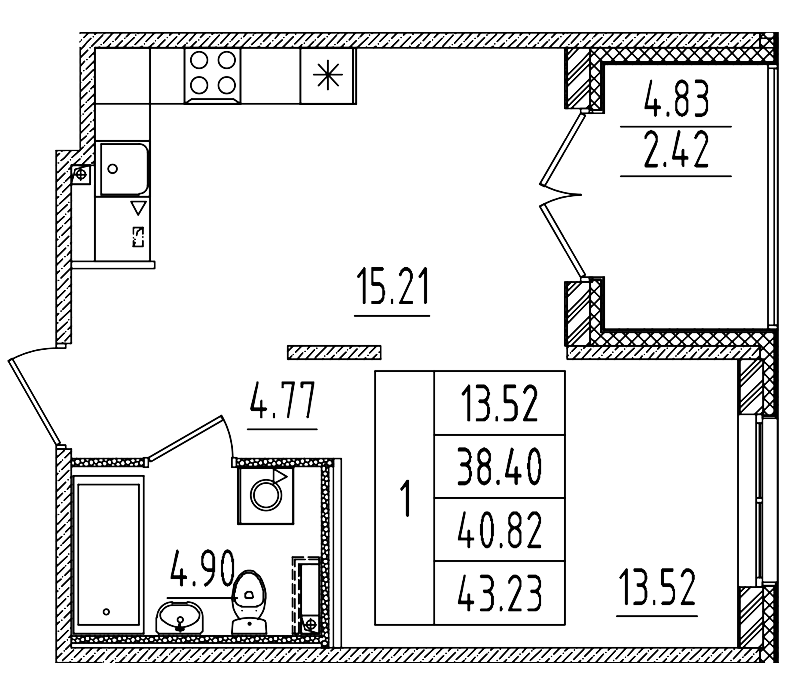 Планировка — Образцовый квартал, 2-комн., 38 м²