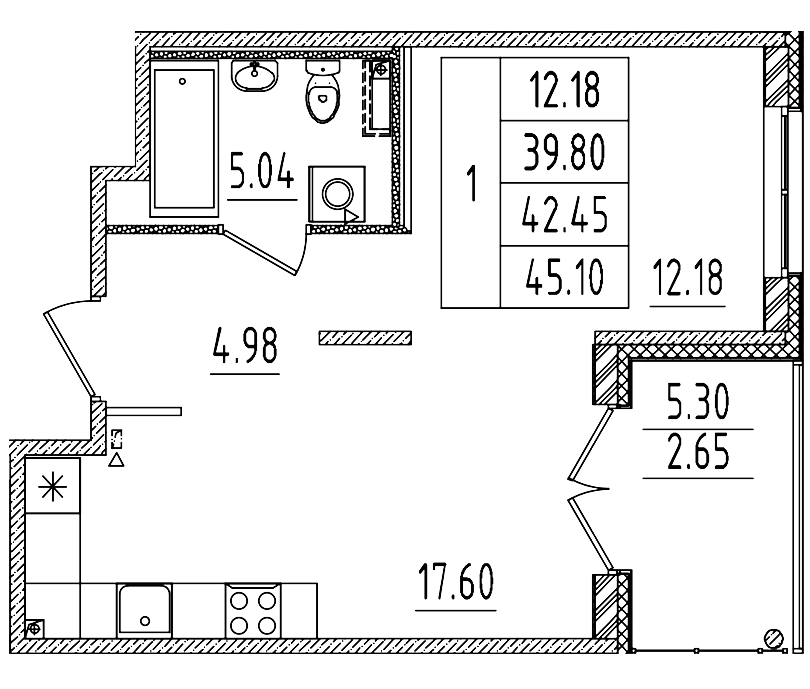 Планировка — Образцовый квартал, 2-комн., 40 м²