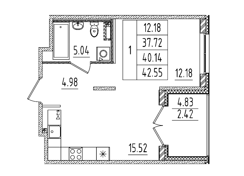Планировка — Образцовый квартал, 2-комн., 38 м²