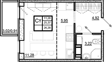 Планировка — Северный Меридиан, Студия, 25 м²
