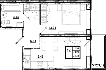 Планировка — Северный Меридиан, 1-комн., 40 м²