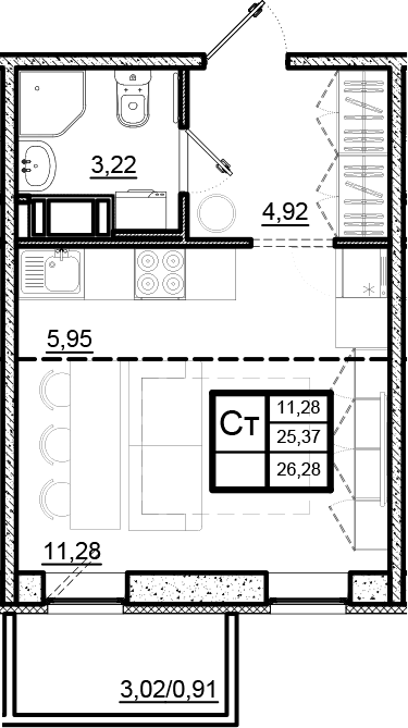 Планировка — Северный Меридиан, Студия, 25 м²