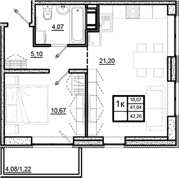 Планировка — Северный Меридиан, 2-комн., 41 м²