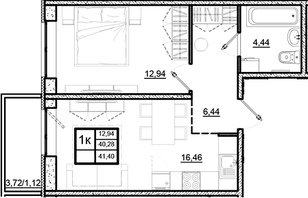 Планировка — Северный Меридиан, 1-комн., 40 м²