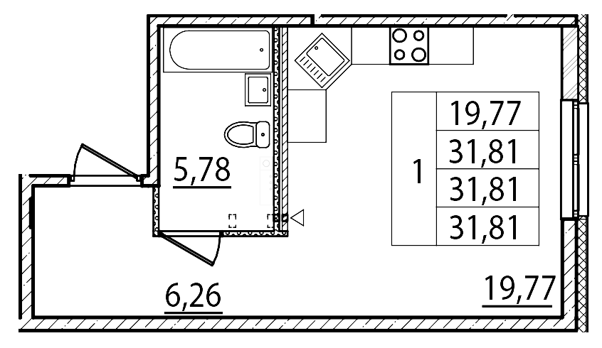 Планировка — Образцовый квартал, Студия, 32 м²