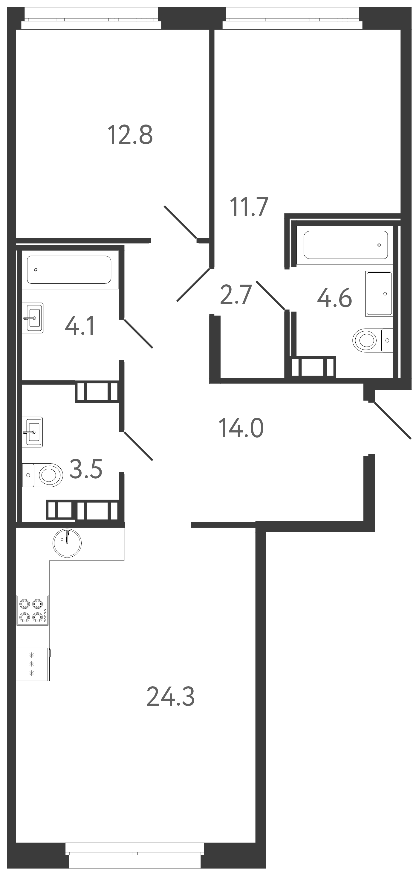 Планировка — Куинджи, 3-комн., 78 м²