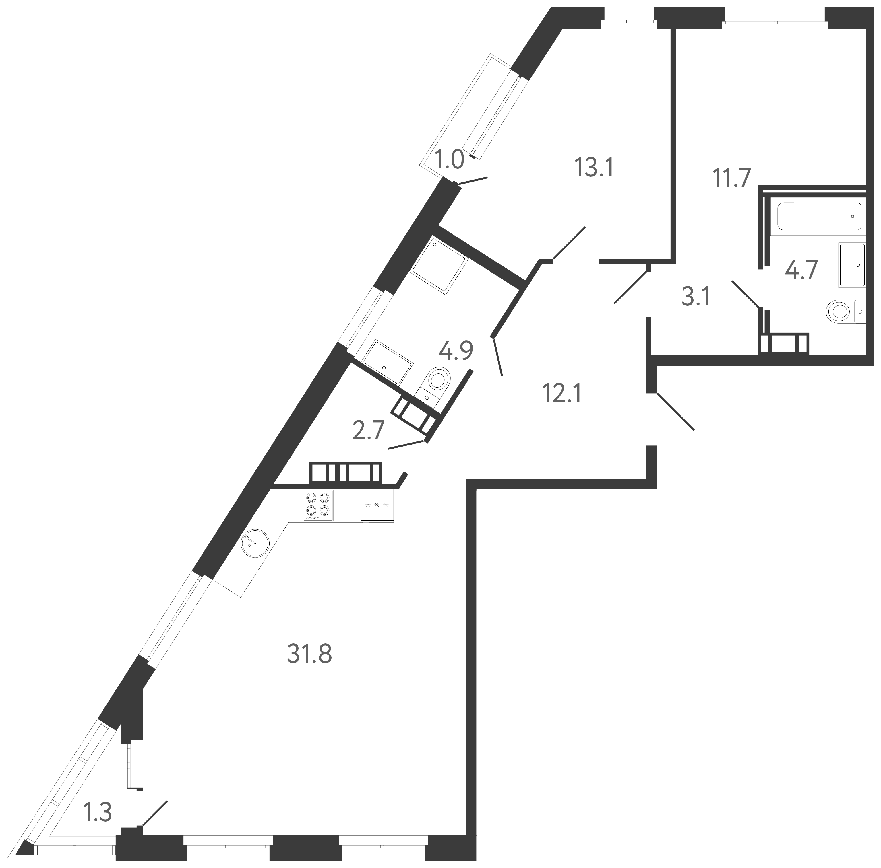 Планировка — Куинджи, 3-комн., 84 м²