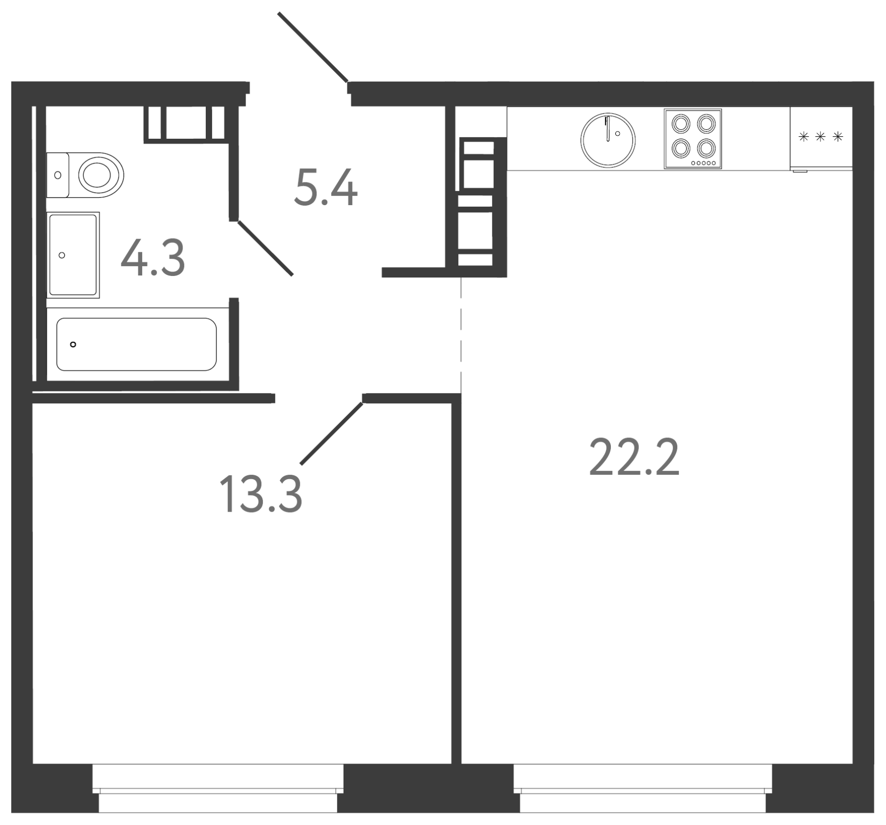 Планировка — Куинджи, 2-комн., 45 м²
