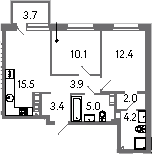 Планировка — Куинджи, 3-комн., 57 м²