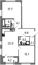 Планировка — Куинджи, 3-комн., 80 м²