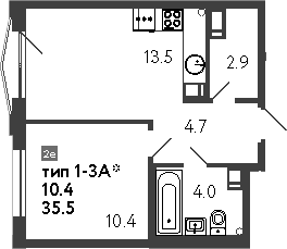 Планировка — Струны, 2-комн., 36 м²